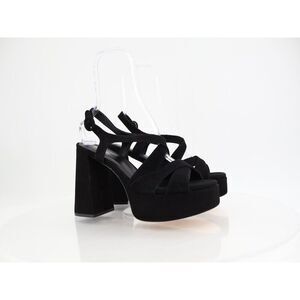 Larroude Bee Platform Sandal Black Suede Size 10 Chunky Block Heel